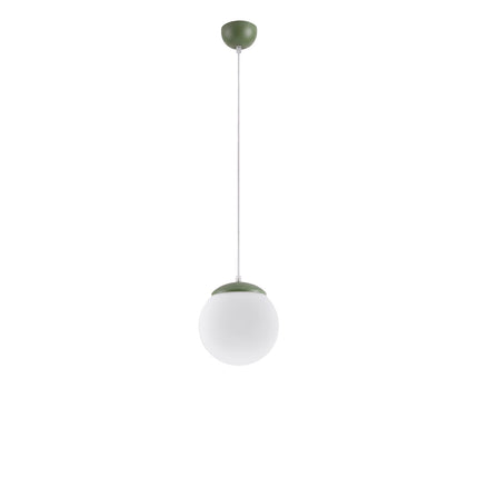 Suspension Sphère Opaline vert olive 20 cm, packshot sur fond blanc