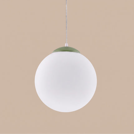Suspension Sphère Opaline vert olive 30 cm, packshot de trois quarts