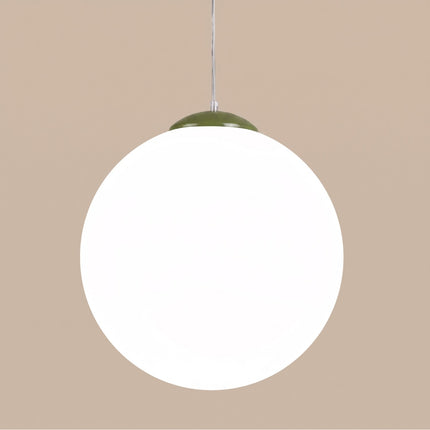 Suspension Sphère Opaline vert olive 40 cm, packshot de trois quarts