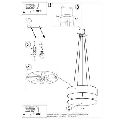 suspension tambour en tissu noir 50 cm, notice de montage