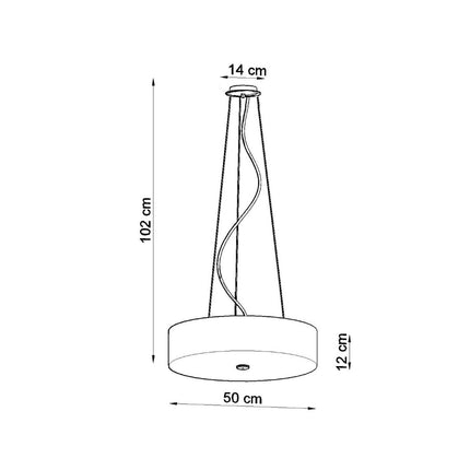 suspension tambour en tissu noir 50 cm, schéma de cotes