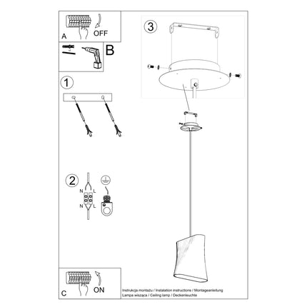 Détail des plis torsadés de l'abat-jour en tissu noir de la suspension une lampe