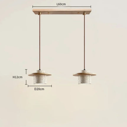 Schéma de la suspension bois clair à 2 lampes, réglette de 60 cm