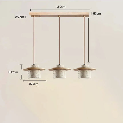 Schéma de la suspension bois clair à 3 lampes, réglette de 80 cm
