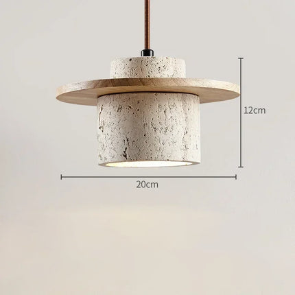 Schéma des dimensions de la suspension bois clair, abat-jour 20 cm et hauteur 12 cm
