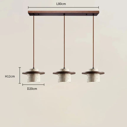Schéma de la suspension bois foncé à 3 lampes, réglette de 80 cm