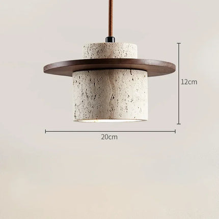 Schéma des dimensions de la suspension bois foncé, abat-jour 20 cm et hauteur 12 cm