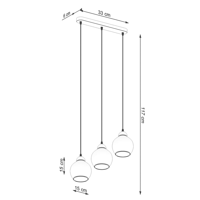 Dimensions Suspension Triple Cloche en Verre Fumé Noir, Câbles Réglables