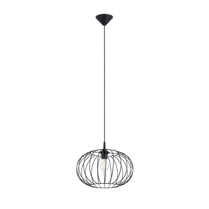 Suspension Tsuno en acier noir forme globe filaire avec douille E27 sur fond blanc