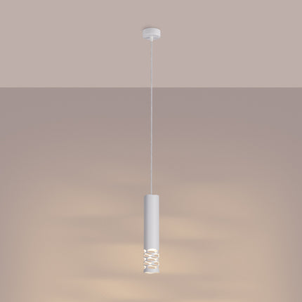 suspension tube à embout ajouré entrelacé blanc, lumière allumée