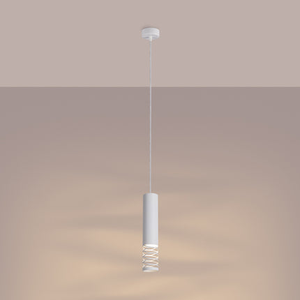 suspension tube à embout ajouré spirale blanc, lumière allumée