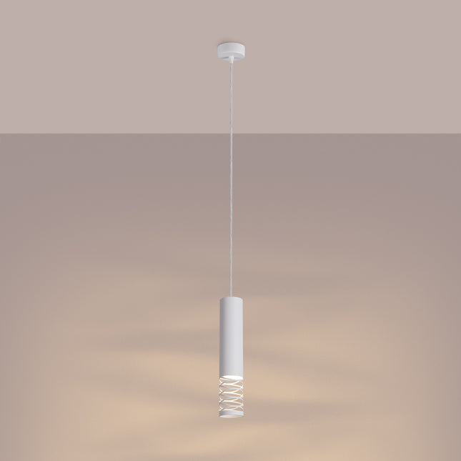 suspension tube à embout ajouré spirale blanc, lumière allumée