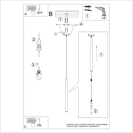 suspension tube conique effilé noir 44 cm, notice de montage