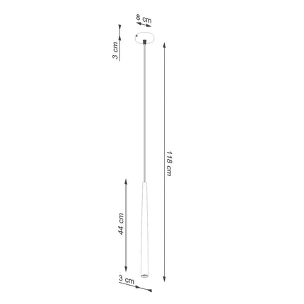 suspension tube conique effilé noir 44 cm, schéma de cotes