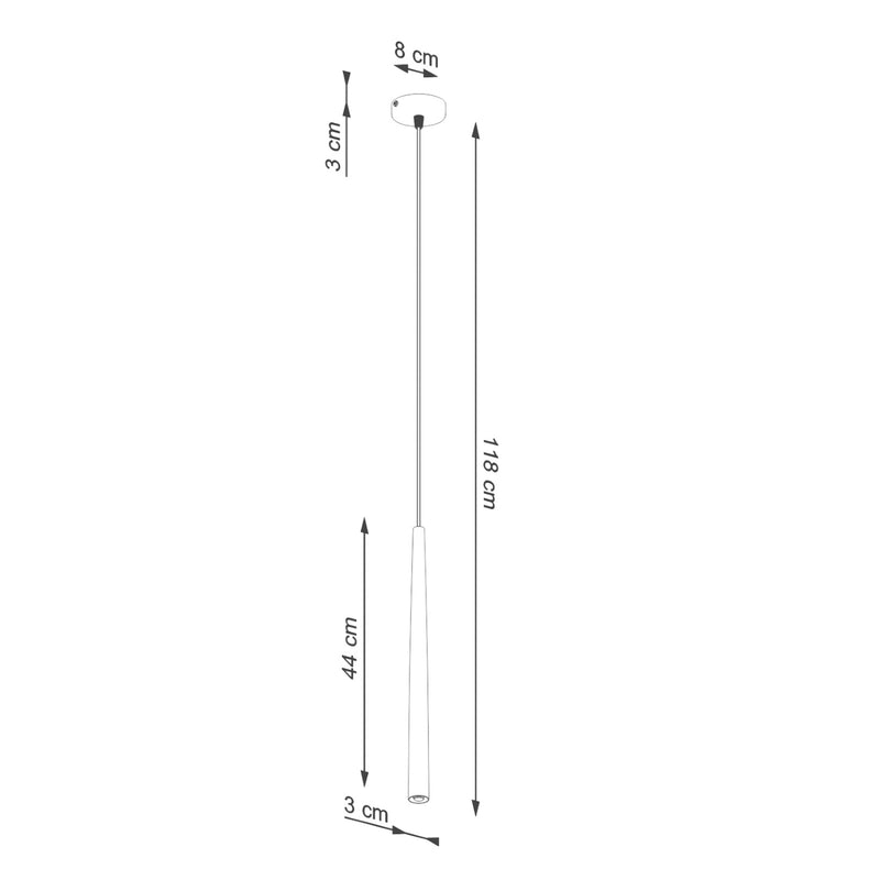 Dimensions Suspension Tube Conique Effilé Noir 44 cm