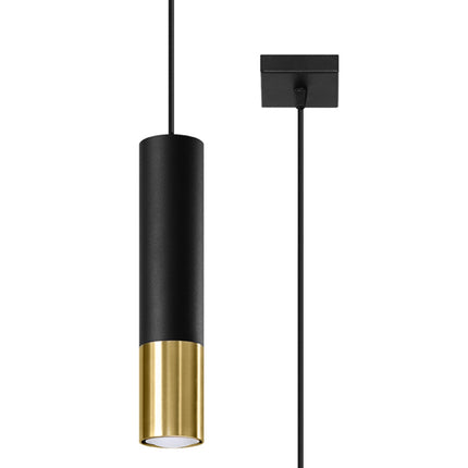 Suspension tube Duo Metallic en acier noir mat et doré, sur fond gris