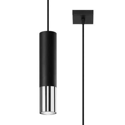 Detail du tube noir mat et du manchon chrome de la suspension Duo Metallic sur fond blanc