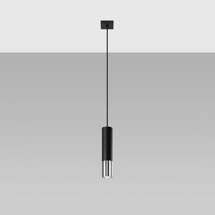 Suspension tube Duo Metallic en acier noir mat et chrome suspendue sur fond gris