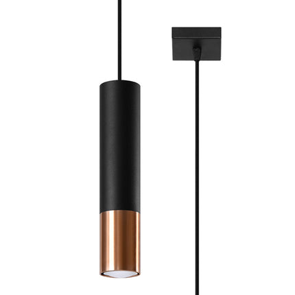 Detail du tube noir mat et de l'anneau cuivre poli de la suspension Duo Metallic