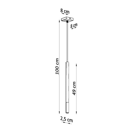 Schéma des dimensions de la suspension tube Mozaica, hauteur 100 cm et tube 49 cm