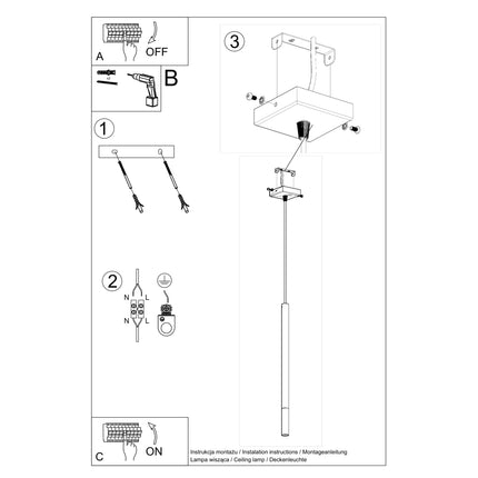 Notice de montage de la suspension tube Mozaica avec branchement et fixation au plafond