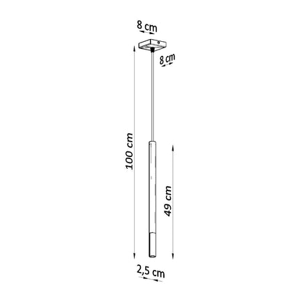 Schema des dimensions de la suspension tube Mozaica, tube 2,5 x 49 cm, hauteur 100 cm