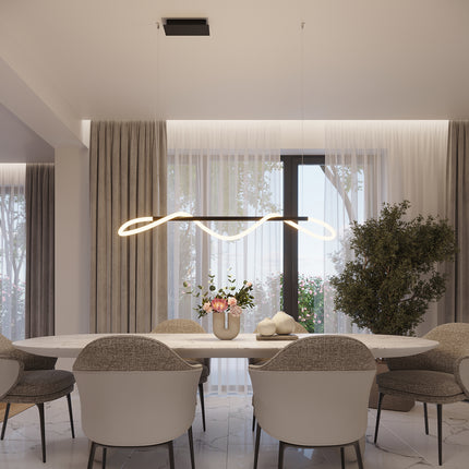 Suspension Tube LED Réglable noire dans un séjour spacieux et design