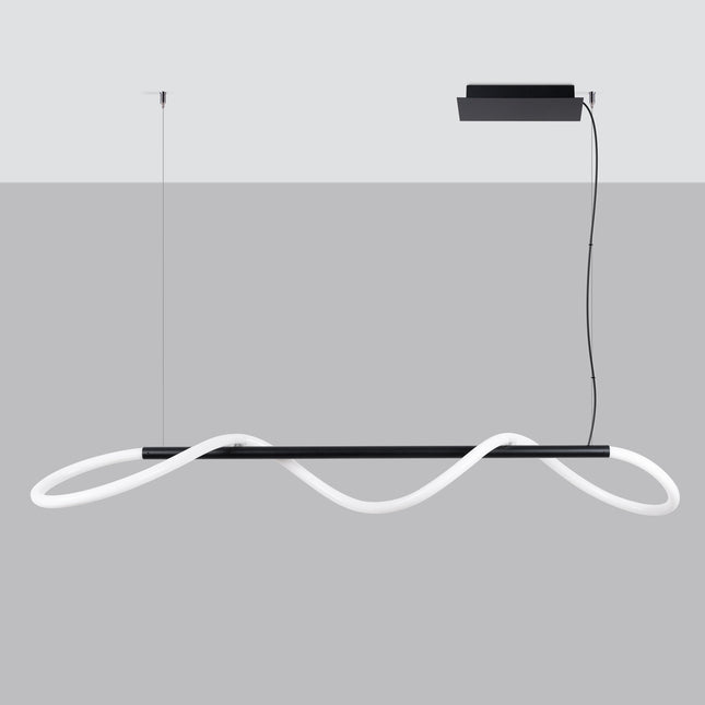 Suspension Tube LED Réglable 148 cm noire, barre noire et tube LED souple en boucle, vue studio