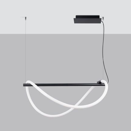 Suspension Tube LED Réglable 84 cm noire, barre noire et tube LED souple en boucle, vue studio