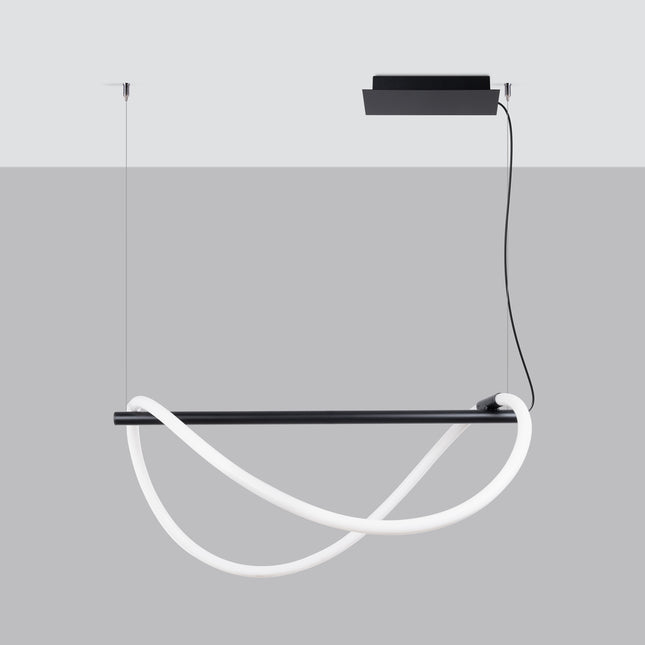 Suspension Tube LED Réglable 84 cm noire, barre noire et tube LED souple en boucle, vue studio