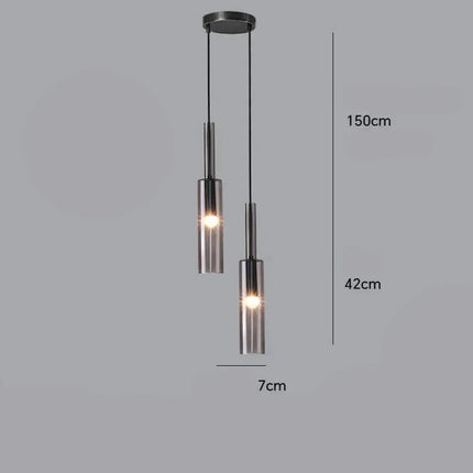 Schéma des dimensions de la suspension tube en duo : hauteur 42 cm, câble 150 cm, diamètre 7 cm