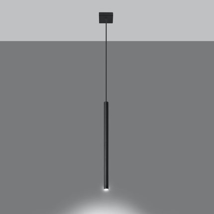 Suspension tubulaire Halo 1 noire, gros plan sur le tube fin et la douille G9