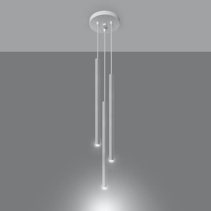 Suspension tubulaire Halo 3 en Cascade blanche, gros plan sur le tube fin et la douille G9