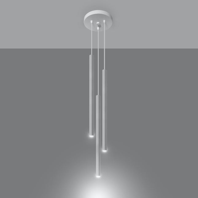 Suspension tubulaire Halo 3 en Cascade blanche, gros plan sur le tube fin et la douille G9