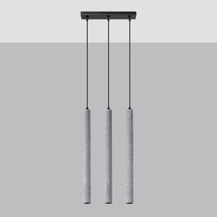 Suspension Tubulaire Halo 3 en Ligne en Béton allumée, ampoules visibles
