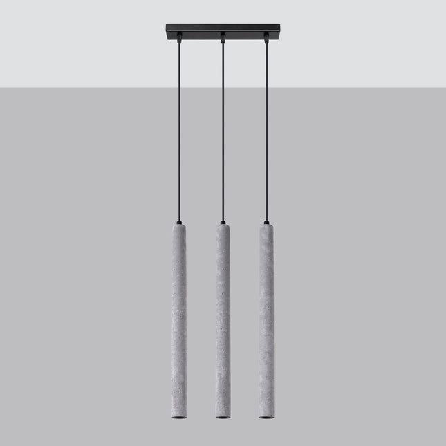 Suspension Tubulaire Halo 3 en Ligne en Béton allumée, ampoules visibles