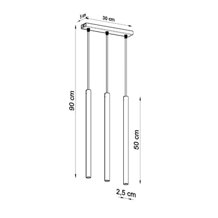 Schéma des dimensions de la Suspension tubulaire Halo 3 en Ligne noire
