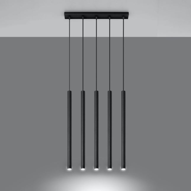 Suspension tubulaire Halo 5 en Ligne noire, gros plan sur le tube fin et la douille G9