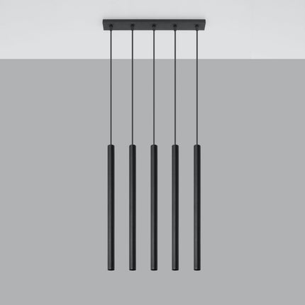 Suspension tubulaire Halo 5 en Ligne noire, tube fin en acier suspendu au plafond