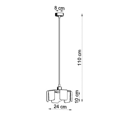 Schéma coté de la suspension Tulipe : diamètre 24 cm, hauteur 110 cm, abat-jour 24 x 10 cm, cache-plafond 8 cm.