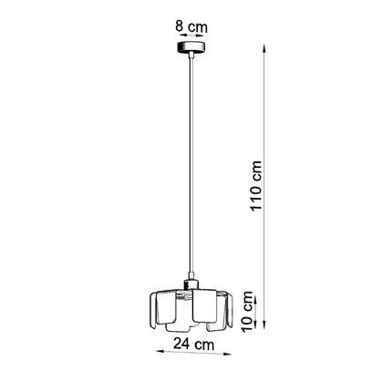 Schéma coté de la suspension Tulipe : diamètre 24 cm, hauteur 110 cm, abat-jour 24 x 10 cm, cache-plafond 8 cm.
