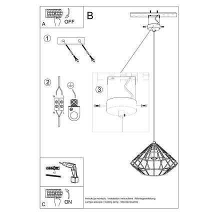 Détail de l'abat-jour diamant taillé de la suspension Umberto blanche
