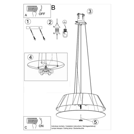 Suspension Vega en tissu noir vue de face avec diffuseur en verre blanc sous l'abat-jour