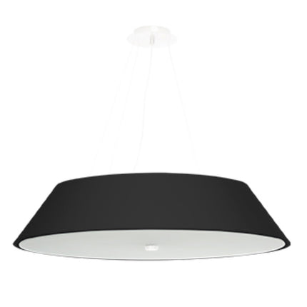 Suspension Vega, grand abat-jour trapeze en tissu noir sur fond blanc