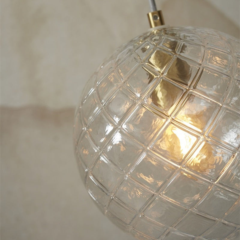 Dimensions Suspension Venice Globe Verre Gaufré Transparent & Doré 22 cm