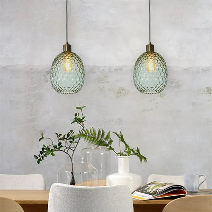 Suspension Venice ovale verre vert avec câble textile suspendu au plafond