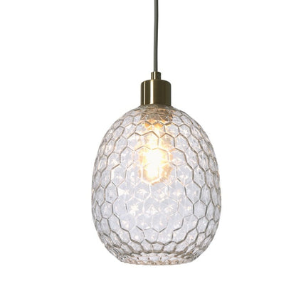 Suspension Verona verre alvéolé transparent et laiton, packshot fond blanc