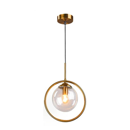 The two sizes of the Nordic glass pendant light with golden ring
