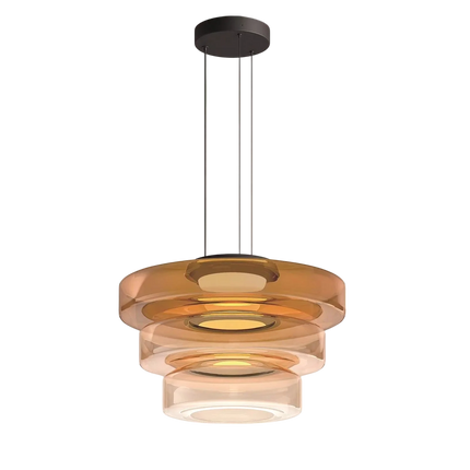 Suspension en verre ambré à trois anneaux étagés, grand modèle