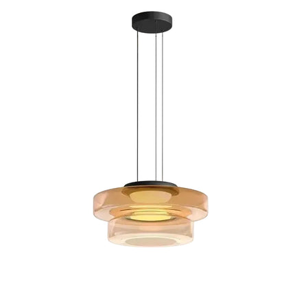 Suspension en verre ambré à deux anneaux étagés, petit modèle